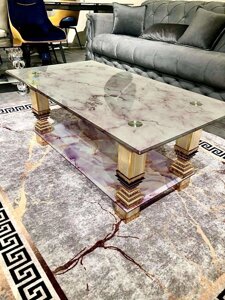 Скляний журнальний столик G Jos, колір мармур/золото