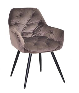 Крісло м'яке з підлокітниками в сучасному стилі на металевих ніжках CHIC BK, оксамит кольору шоколад PH-608 BK