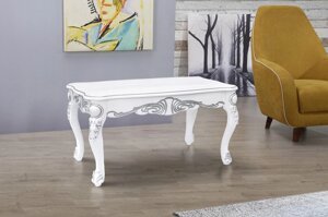 Журнальний стіл в класичному стилі з різьбленим декором Скарлетт Мікс меблі, колір слонова кістка + патина