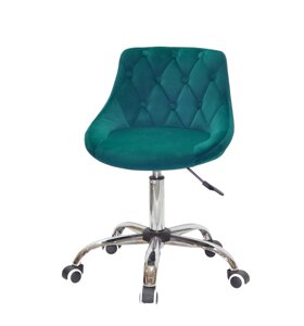 Офісне крісло на коліщатках з оксамитовою оббивкою зеленого кольору FORO + BUTTON CH - OFFICE B-1003