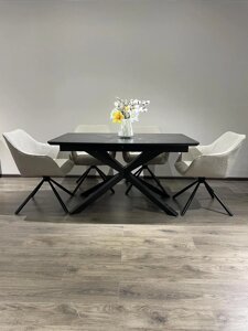 Обідній розкладний керамічний стіл ТЕНЕРІФЕ 140 Tes Mobili , колір чорна кераміка