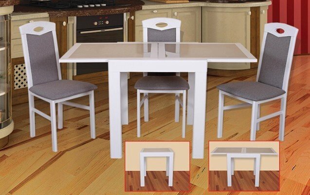 Кухонний стіл трансформер Мілан з каменем Модуль люкс, колір білий - опт