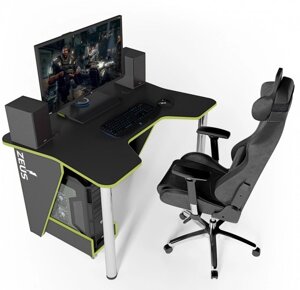 Геймерський стіл ZEUS IGROK-3L з LED підсвіткою , колір чорний+зелений