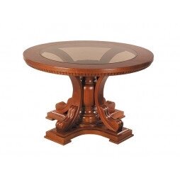 Стіл круглий дерев'яний зі скляною стільницею нерозкладний Міраж РКБ-Меблі, колір на вибір