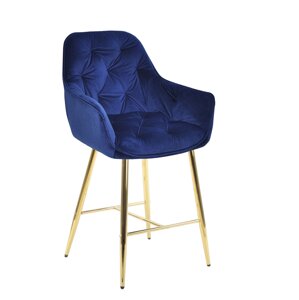 Крісло м'яке барне з підлокітниками на металевих ніжках CHIC BAR 65- GD оксамит, синій PH-607
