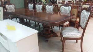 Великий обідній стіл в класичному стилі DM-718 Olberg Ext, колір горіх