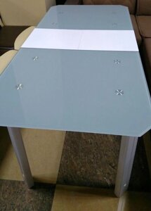 Стіл на кухню скляний розкладний на дерев'яних ніжках ДКС Модерн Антонік, колір сірий RAL 7040 + білий 1200