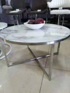 Журнальний стіл круглий C-181 Vetro глянсове гартоване скло, колір білий мармур