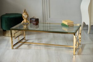 Журнальний стіл прямокутний стіл, стільниця загартоване глянсове скло CL-1 Vetro, основа хром золото
