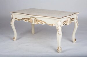 Журнальний стіл в класичному стилі з різьбленим декором Скарлетт Мікс меблі, колір слонова кістка + патина