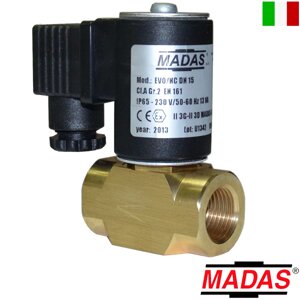 Електромагнітний клапан EVO / NC, DN15, P = 200 mbar, Мадас (Італія)