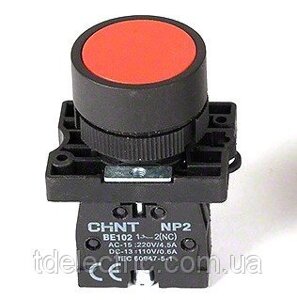 Кнопка NP2-EA43 пластик 2NO AC 6V-230V червона