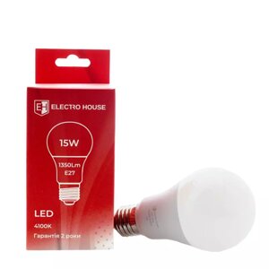 LED лампа а65 15 вт E27 4100к 1350 лм 180-260 ст