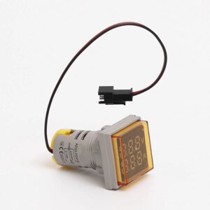 Світлодіодний вольтметр-амперметр AD22-FDAVM АC 50-500В, 0-100А, квадрат, жовтий