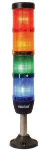 Світлова колона діаметр 50мм 4 яруси (червоний, зелений, жовтий, синій) світлодіод 24В алюм. патрубок 100мм