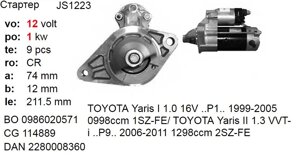 Стартер TOYOTA Yaris P1 P9 1.0 1.3