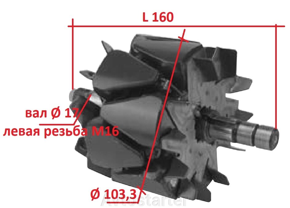 Ротор, якір для генератора Bosch VOLVO S60, S80, V70, XC70, XC90, 2.0, 2.3, 2.4, 2.5, 2.8, 2.9, 3.0 від компанії Avtostarter - фото 1