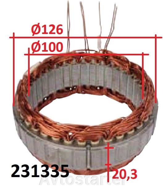 Статорна обмотка для генератора Mitsubishi HYUNDAI MITSUBISHI PROTON FIAT LANCIA PEUGEOT від компанії Avtostarter - фото 1