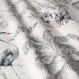 Декоративні тканини з великими сірими рослинами та птахами 84291v2