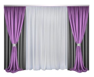 Комплект штор і тюлі Декорин Блекаут Дабл Фулл Хаус Темно-Сірі з Фіолетовий і білим