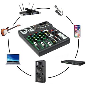 4-канальний звуковий мікшер, портативний звуковий мікшер, професійний мікшер, спосіб підключення USB накопичувач і