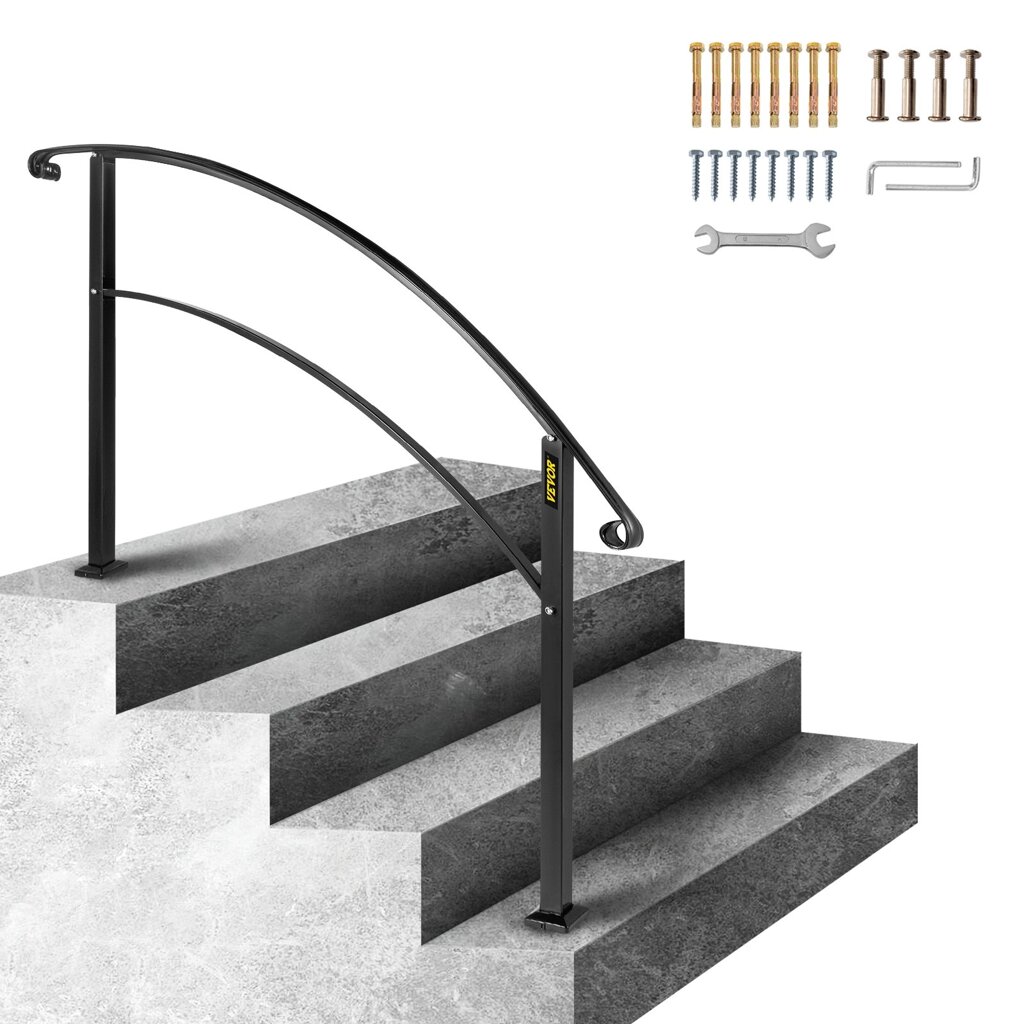 4FT регульовані сходові поручні чорне залізо від 3 до 4 сходинок Стабільна стильна прикраса вітальні від компанії магазин Апельсин - фото 1