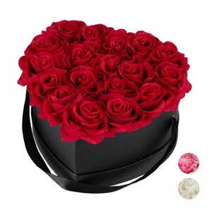 Чорна коробочка для троянд Серце 18 троянд