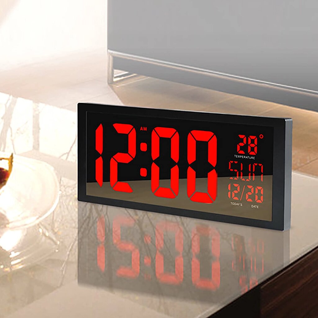 Червоний цифровий годинник Світлодіодний цифровий настінний годинник для вітальні з датою, календарем температури та від компанії магазин Апельсин - фото 1
