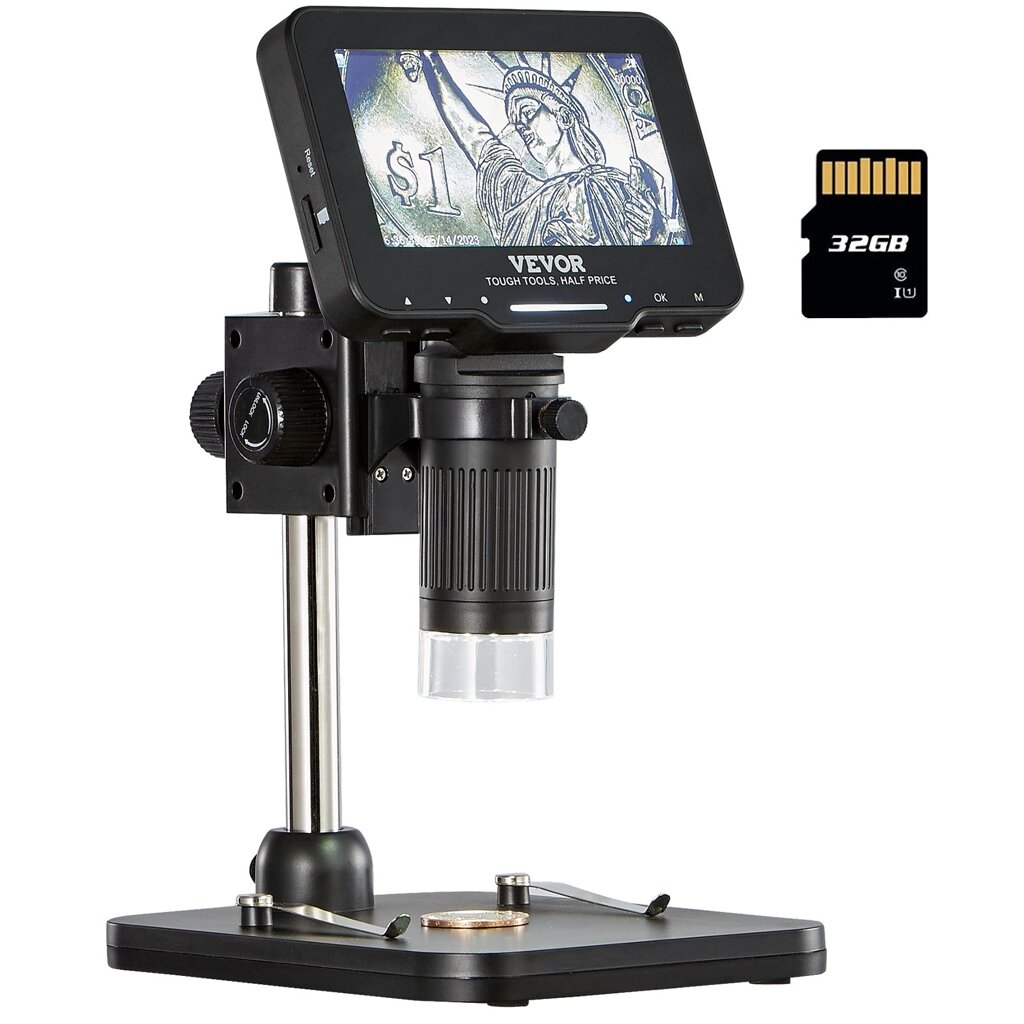 Цифровий мікроскоп VEVOR з HD екраном 50X-1000X збільшення мікроскоп у відбитому світлі USB мікроскоп 8 LED, 2 млн від компанії магазин Апельсин - фото 1