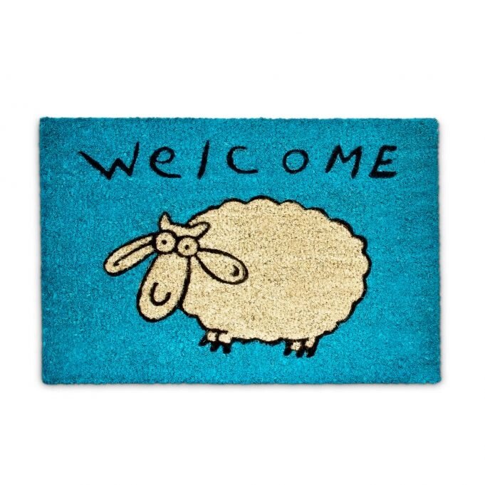 Декоративний дверний килимок з кокосового волокна і нековзного гумового підстави WELCOME овечка синій від компанії магазин Апельсин - фото 1