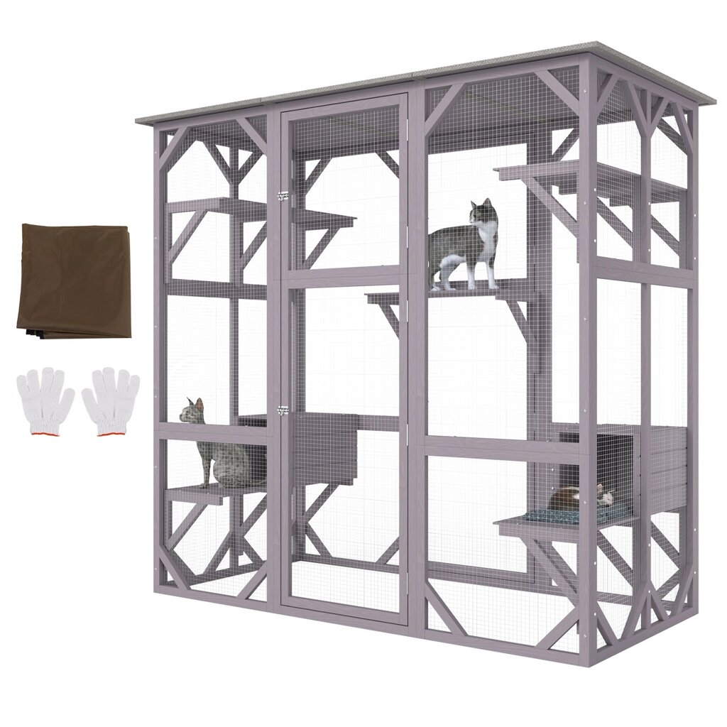 Дерев'яний вольєр для котів VEVOR Cat Cage Condo Catio з 5 платформами, 7-поверховий манеж для тварин з 2 боксами для від компанії магазин Апельсин - фото 1