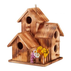 Декоративний гніздовий комплект з 3 будиночків для птахів в сільський стилі, дерево, 34 x 20 x 19 см