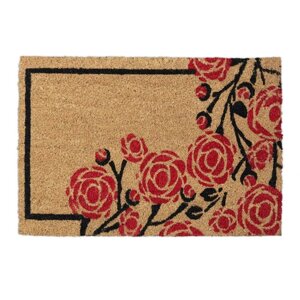 Декоративний дверний килимок з кокосового волокна і нековзного гумового підстави з трояндами