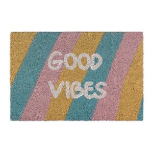 Декоративний дверний килимок з кокосового волокна і нековзного гумового підстави "Good Vibes"