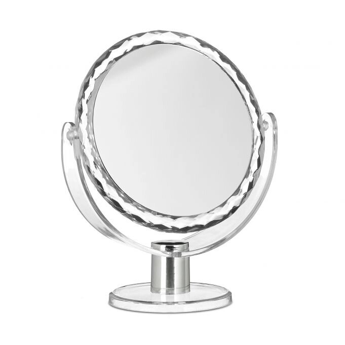 Кругле Косметичне дзеркало зі збільшенням на підставці, срібло, пластик / залізо від компанії магазин Апельсин - фото 1