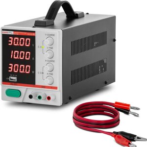 Лабораторний блок живлення - 0 - 30 В - 0 - 10 А постійного струму - 300 Вт - 4-розрядний світлодіодний дисплей - USB