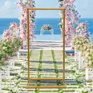 Металева збірна прямокутна арка для декору різних урочистостей і фотостудій квітами, рослинами, кулями, золотий, 1х0,5