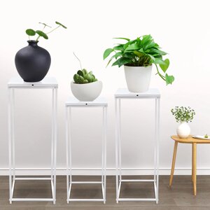 3PC Підставка для квітів металева підставка для кімнатних рослин п'єдестал Плантатор квадратна декоративна колона білий