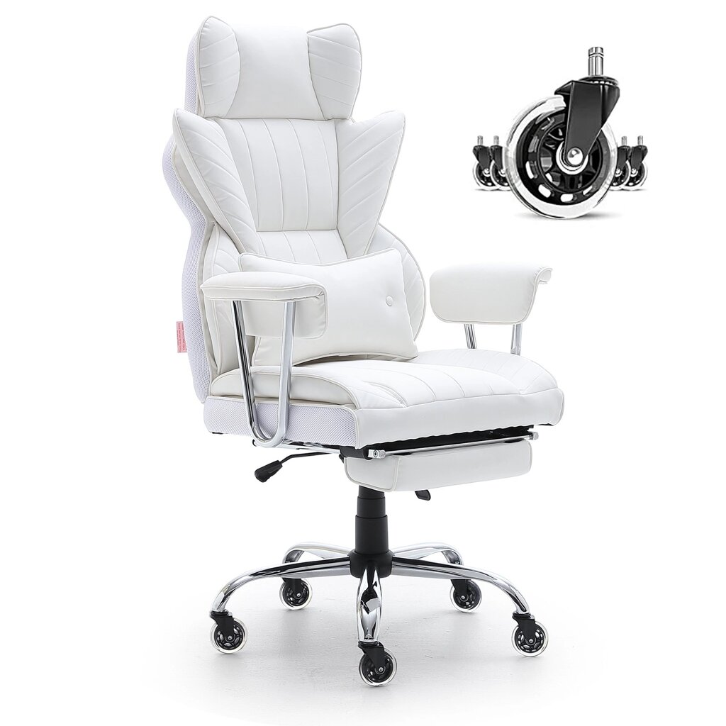 Офісне крісло VEVOR крісло керівника зі шкіри PU білого кольору з підставкою для ніг, письмовий поворотний стілець від компанії магазин Апельсин - фото 1