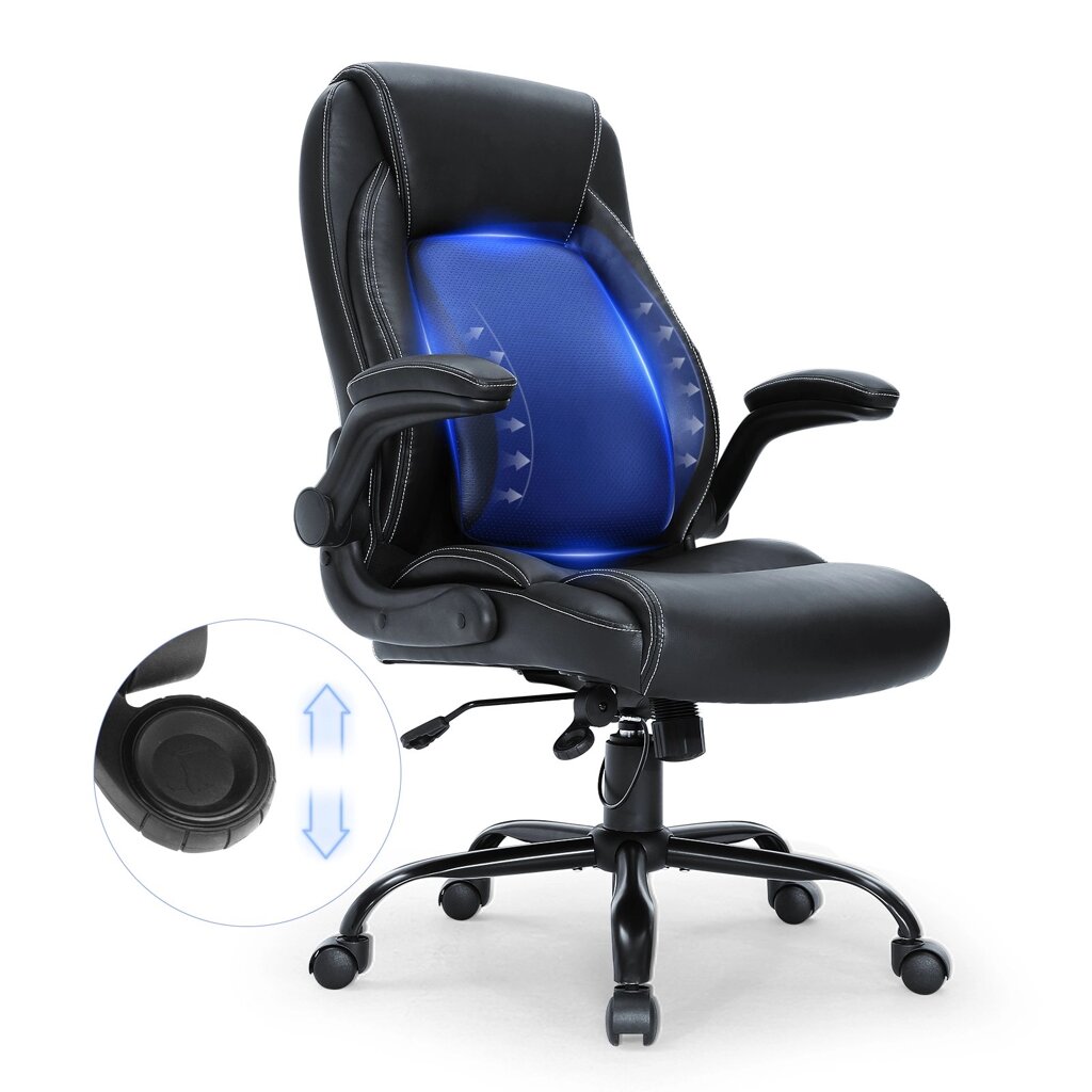 Офісне крісло VEVOR Стілець для керівника зі шкіри PU чорний з регулюванням висоти 0-100 мм, настільний поворотний від компанії магазин Апельсин - фото 1