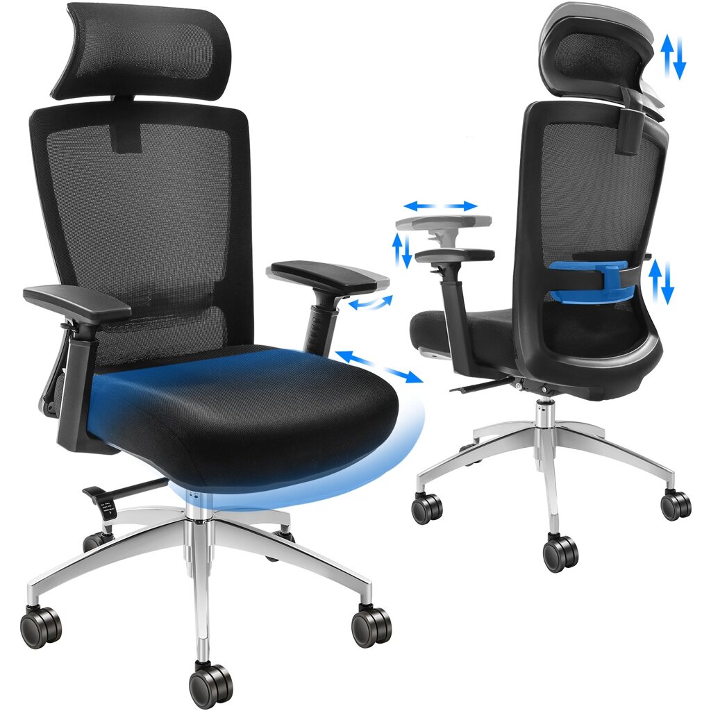 Офісний стілець VEVOR Ергономічний, настільний стілець з регульованим підголовником 40 мм, з підлокітниками з від компанії магазин Апельсин - фото 1