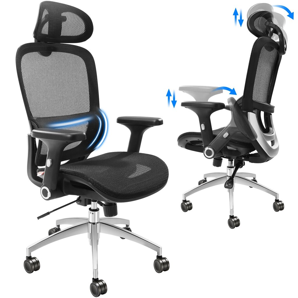 Офісний стілець VEVOR Ергономічний, настільний стілець з регульованим підголовником 80 мм, з підлокітниками з від компанії магазин Апельсин - фото 1