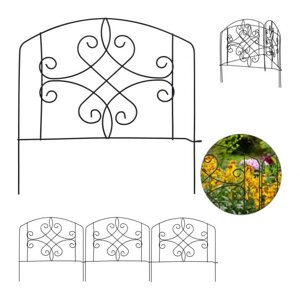 Декоративний збірний бордюр-огорожа для квітників, чорний, 4 панелі, 46х46, 5 см