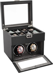 Автоматична коробка для підзаводу годинника 2+8 годинників зі шкіри PU з тихими двигунами, світлодіодним підсвічуванням