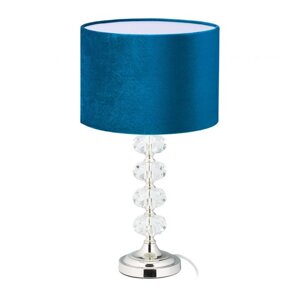 Настільна лампа з кришталю і оксамиту синього кольору, залізо/скло/оксамит, 47 x 26 см