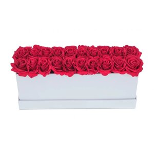Довга біла коробка для троянд з 20 трояндами