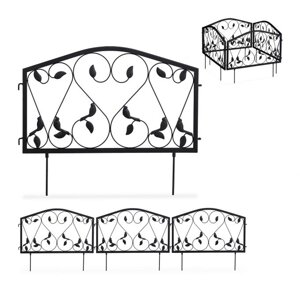 Декоративний бордюр-огорожа для квіткових клумб, 4 панелі, залізо, чорний