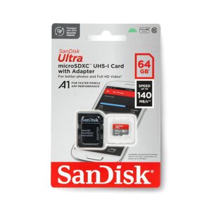 Карта пам'яті SanDisk Ultra microSD 64GB 140MB/s UHS-I Class 10, A1 з адаптером
