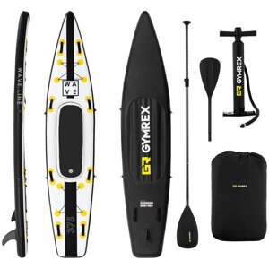 Набір для веслування і занять серфінгом з веслом, сидінням і аксесуарами, до 120 кг, Чорний/жовтий, 365 x 79 x 15 см