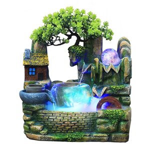 Критий фонтан Фонтан з зволожувачем повітря Настільний фонтан з полімерної смоли з декоративним кам'яним садовим